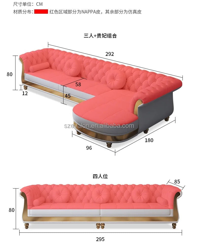 High Quality Italian Leather Modular Sofa Set White Villa Sofa for Living Room & Hotel Genuine Leather Furniture