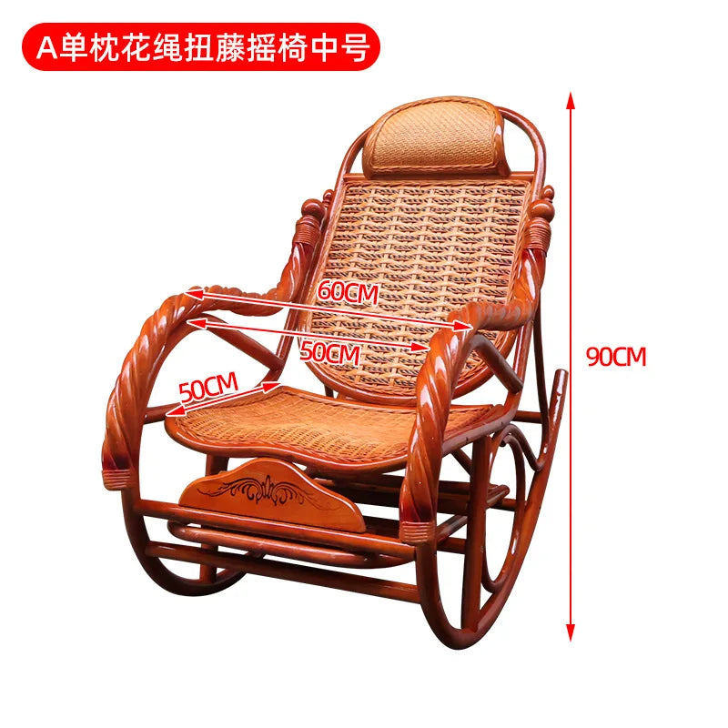 Home Balcony Leisure True Vine Elderly Rocking Chair Reliable Back Braided Rattan Chair Living Room