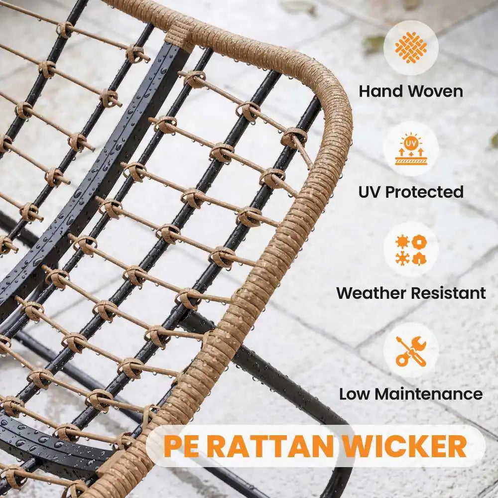 Oversized PE Wicker Rocking Papasan Chair, Egg‑Shaped Outdoor Saucer Chair with 3.9" Thick Cushion, Powder‑Coated Steel Frame Anti‑Slip Rocker for Porch Balcony