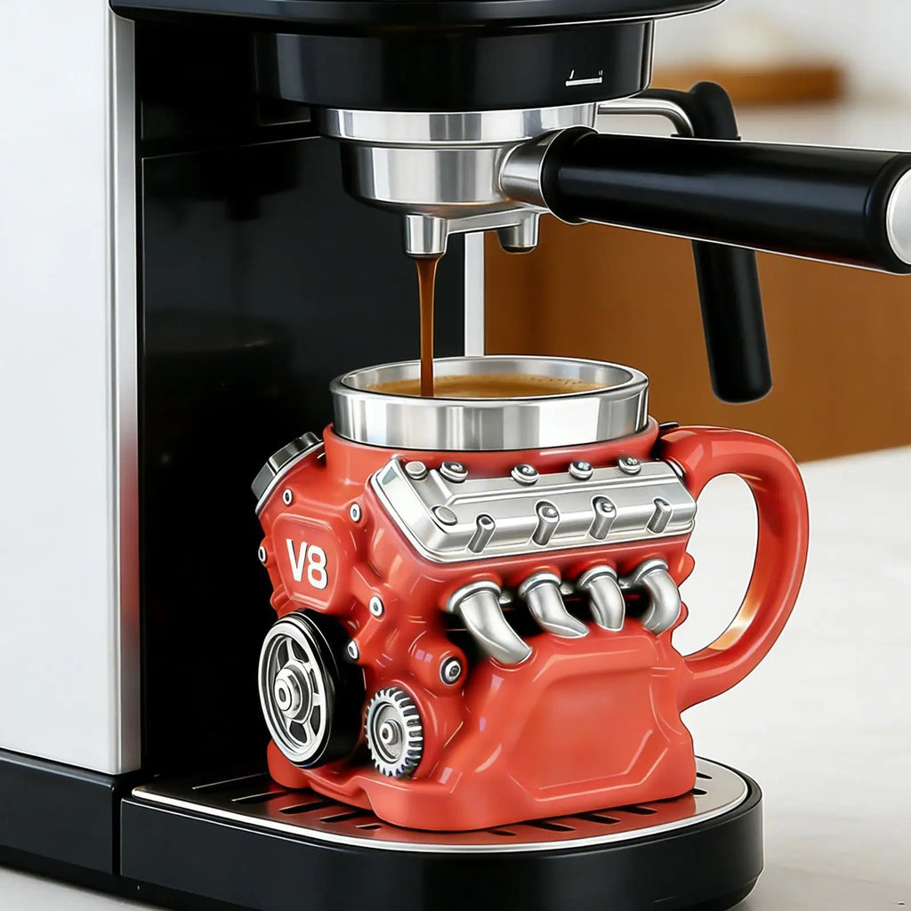 V8 Engines Stainless Steel Coffee Mug Funny V8 Car Engine Design Mug Coffee Cup Cocktail Mug Tea Cup For Car Enthusiasts
