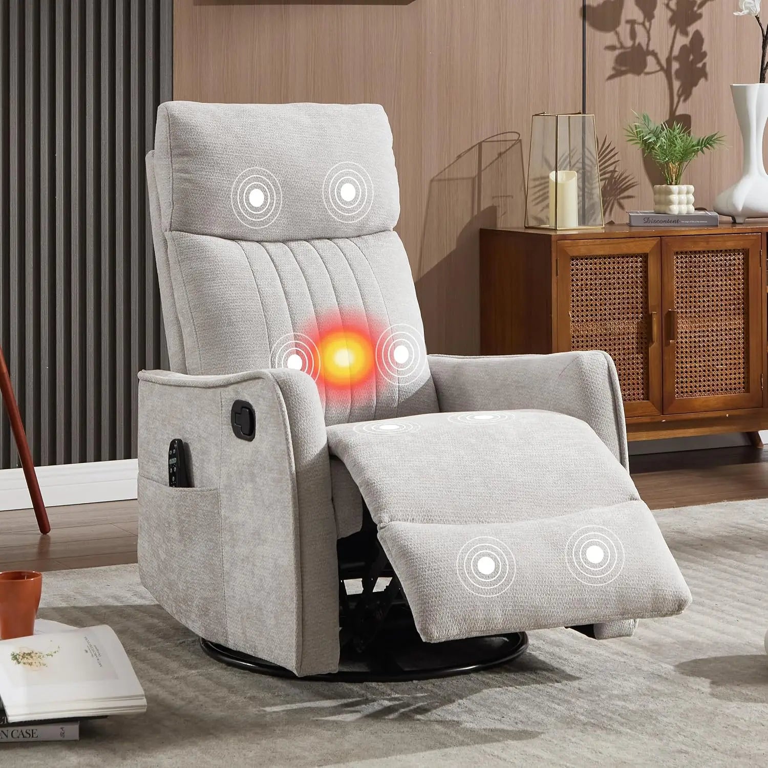 Manual Swivel Rocker Recliner Chair for Adults, Overstuffed Reclining Glider Chair for Nursing with Vibration Massage &, Custom