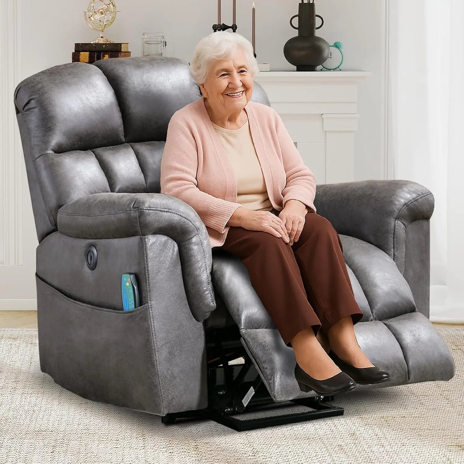 Massage Recliner Chair, Overstuffed Rocker Lazy Boy Chairs with Vibration&Gently Heat,Fabric Ergonomic Manual Nursery, Custom