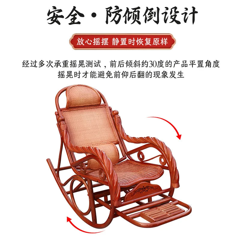 Home Balcony Leisure True Vine Elderly Rocking Chair Reliable Back Braided Rattan Chair Living Room