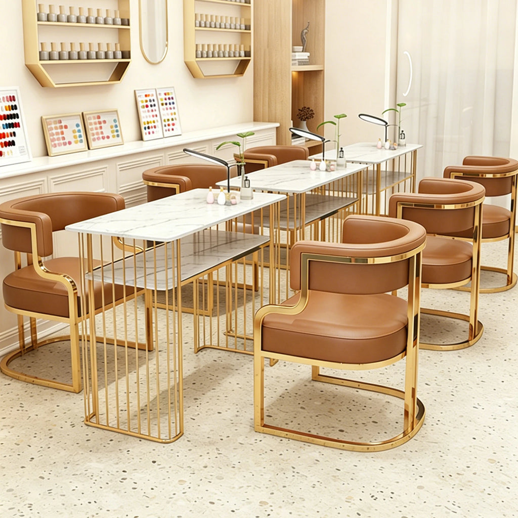 Modern Dining Chairs Set Of 2 With Gold Metal Legs, PU Leather Upholstered Kitchen Chairs, Brown