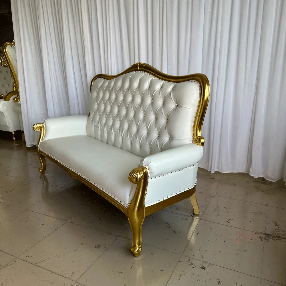 Luxury Royal Throne Wedding Bride Groom Sofa King White & Gold Throne Sofa Leather