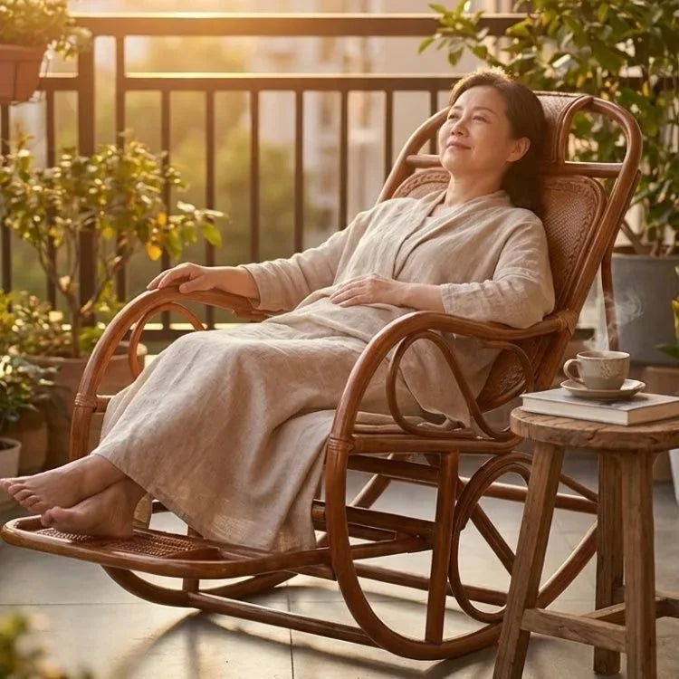 DSA real rattan chair rocking chair recliner balcony home leisure rocking chair elderly living room courtyard rattan lazy