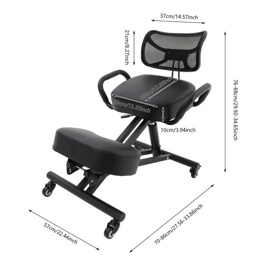 Ergonomic Kneeling Chair with Back Support, Height Adjustable Kneeling Posture Chair, Rolling Kneeling Office Chair for Home Office Study Meditation