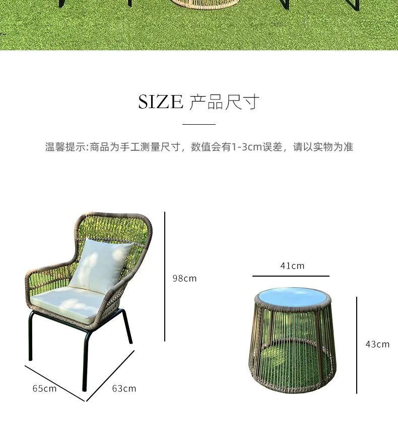 Outdoor garden courtyard rattan weaving chair outdoor living room coffee table rattan art table and chair furniture