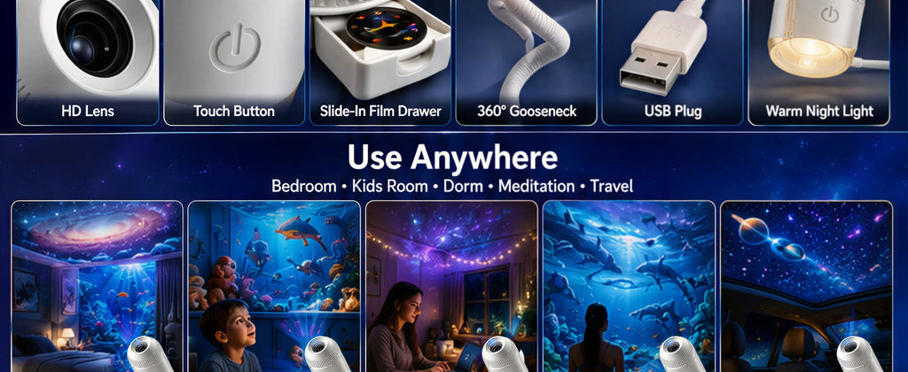 2027 Upgraded Hd Smart Dynamic 5d Holographic Night Light Projector, Plug and Play Hd Star Projector, 360° Adjustable Hd Galaxy