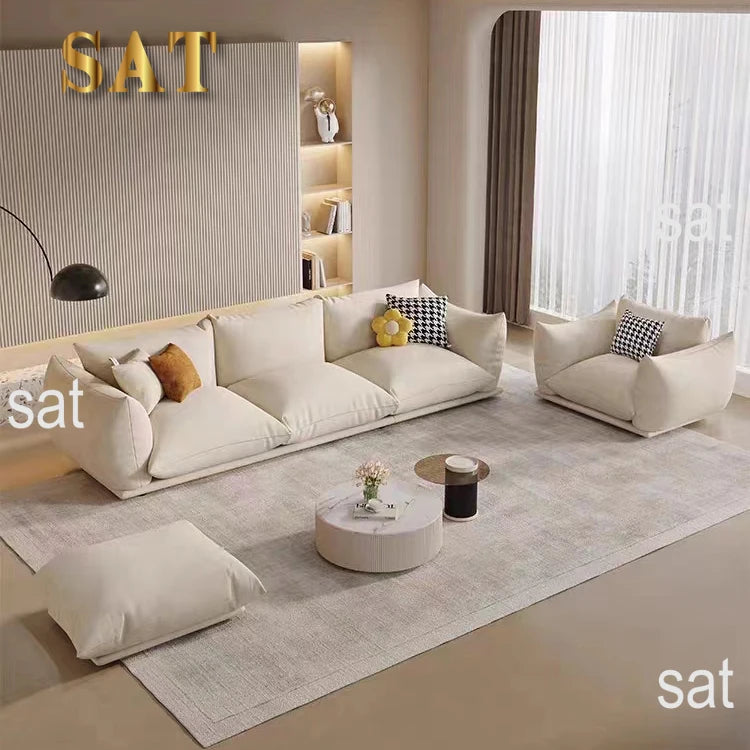 Modern Design Home Furniture Bread Shape White 3 Seat Sofa Set Sectional Couch Velvet Fabric Living Room Sofa