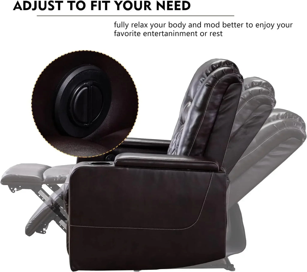 Electric Power Recliner Chair with USB Ports and Cup Holders, Breathable Leather Home Theater Seating with Hidden Arm Storage