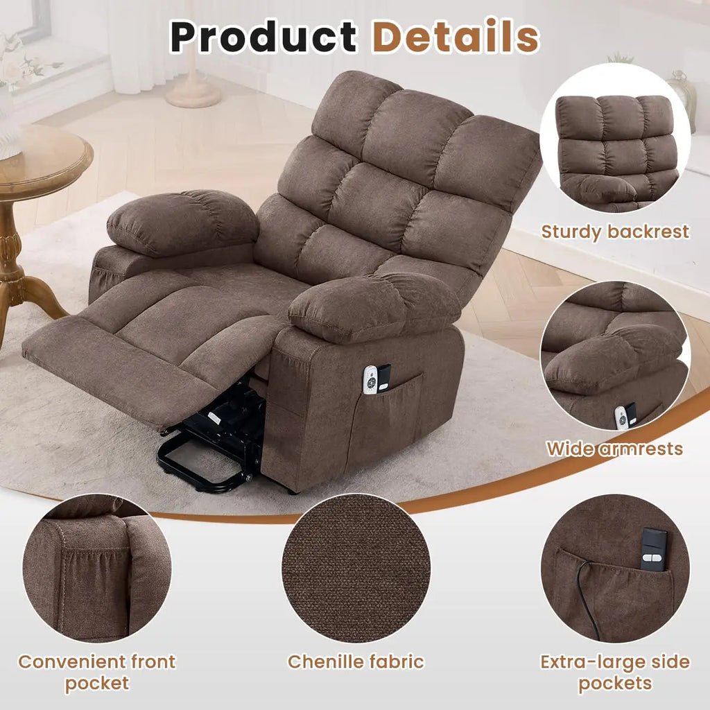 Electric Power Lift Recliner with Massage & Heat for Elderly,Side Pockets,Living Room,Customized