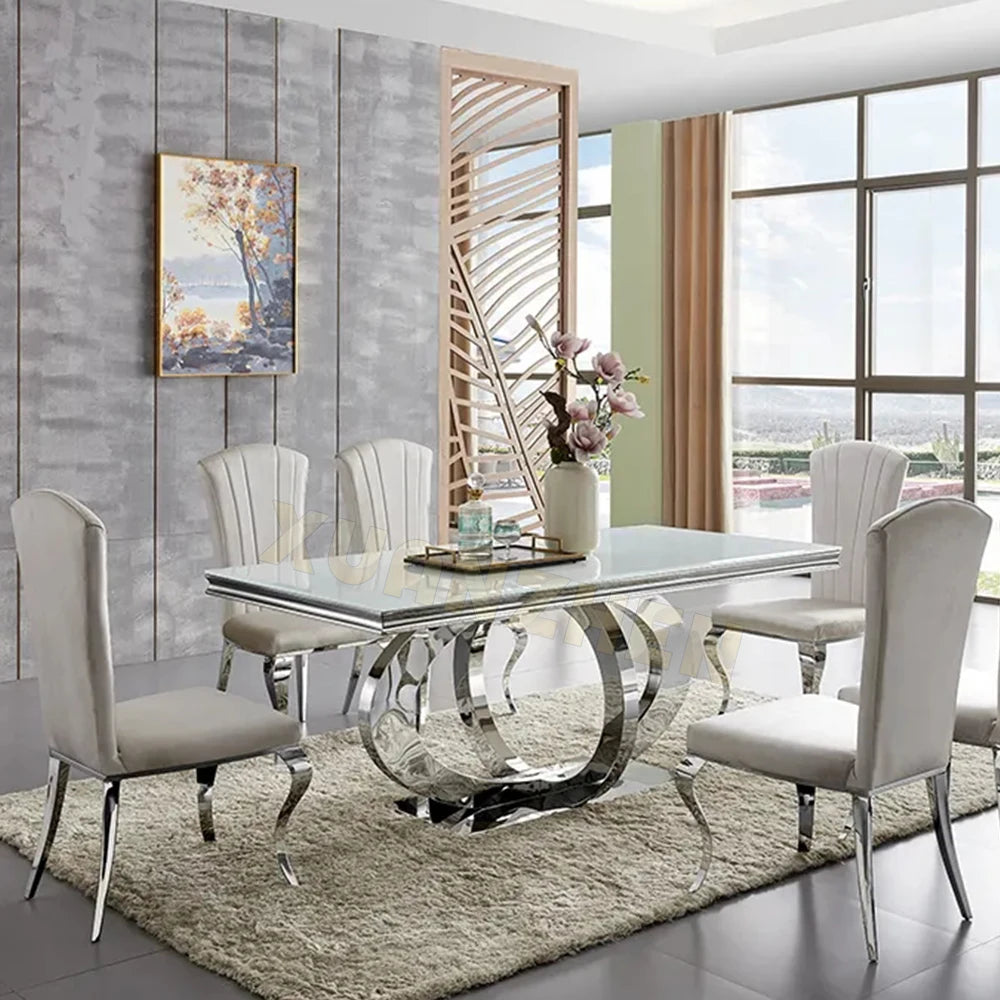 Modern Round Marble Dining Table Set with Rotating Susan for 4 6 8 Seater Dining Room Restaurant Furniture