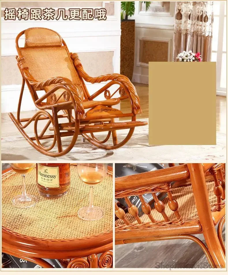 Natural and comfortable rattan rocking chair for adults elderly family leisure chair balcony reclining and sleeping chair