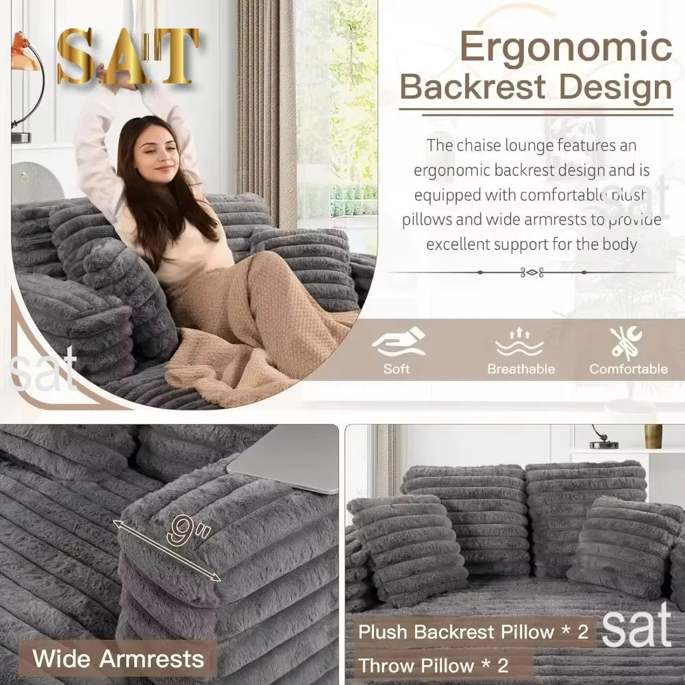 #Striped Soft Fabric Modular Oversized Chaise Lounge Sofa with Layered Back Cushions Cozy Deep Seating for Modern Living Room