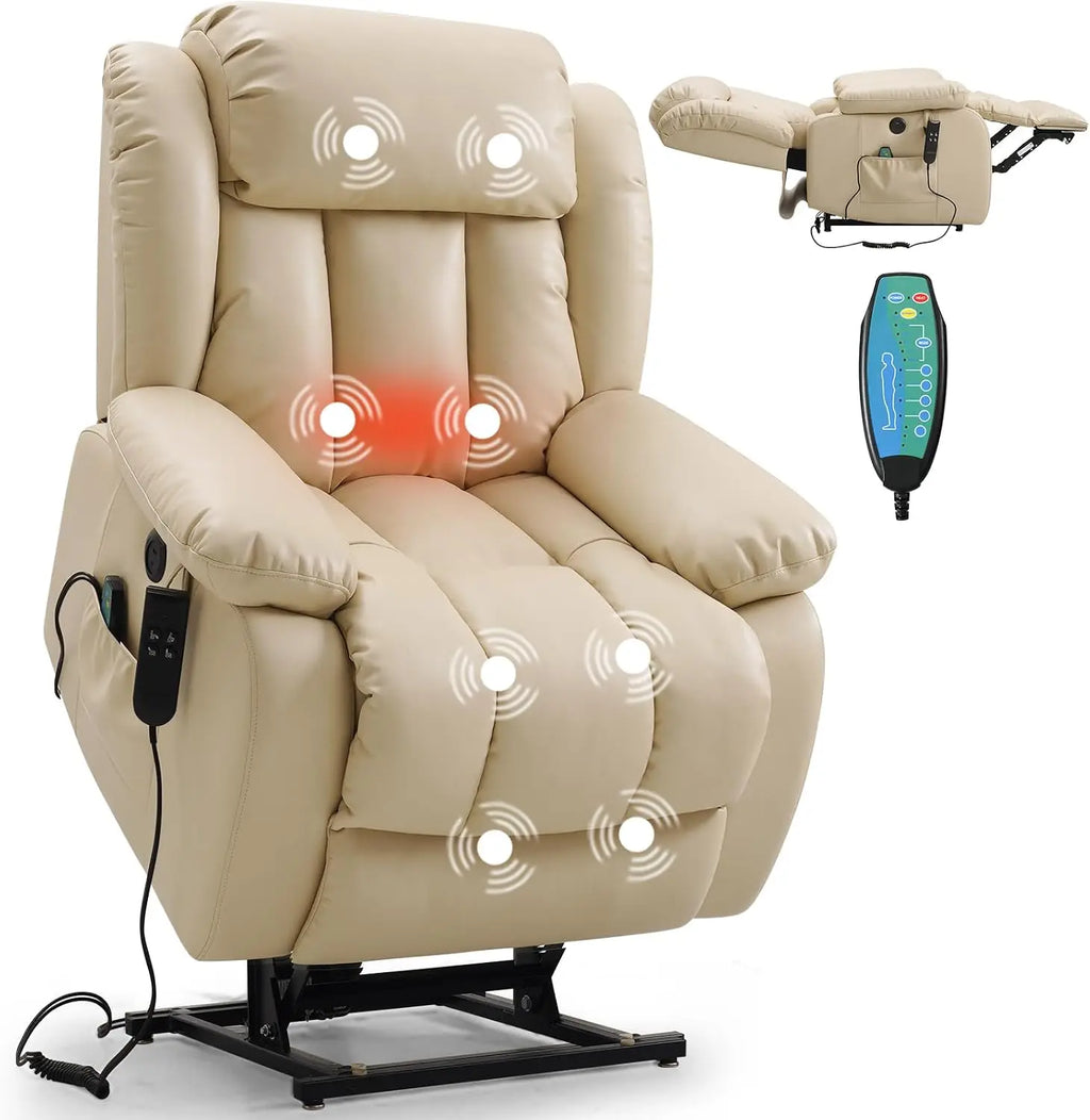 PARKOL Power Lift Recliner Chair for Elderly & Seniors, Breathable Leather Electric Recliner with Vibration Massage & Lumbar