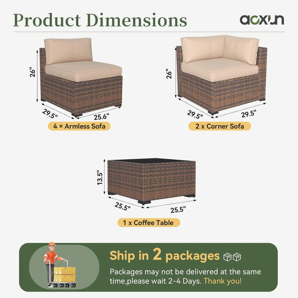 Wicker Rattan Patio Furniture Set,Conversation Sofa,for Backyard&Garden,7‑Piece, Custom