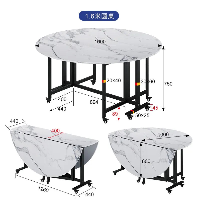 Folding table Household dining table Small apartment round table Multifunctional installation-free mobile simple round dining