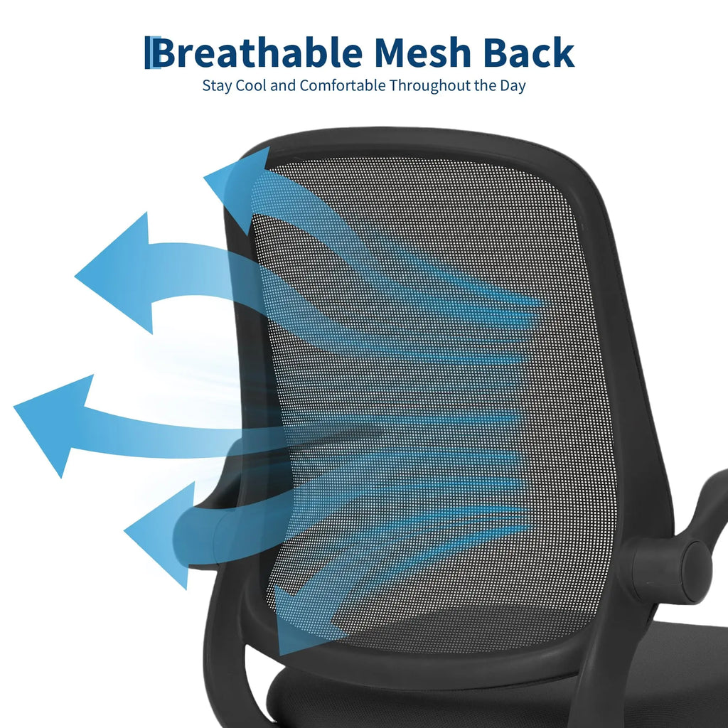 Ergonomic Office Chair With Flip Up Arms, Black Mesh Desk Chair With Lumbar Support, Adjustable Swivel Computer Chair For Home Office