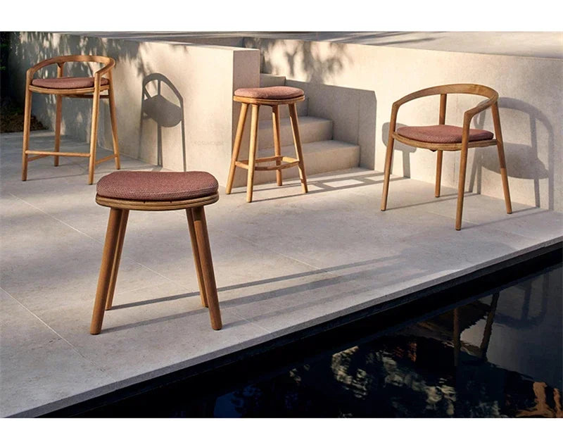 Leisure Solid Wood Outdoor Table Chair Garden Furniture Sets Patio Modern Balcony Three-piece Set Design Creative Home Armchair