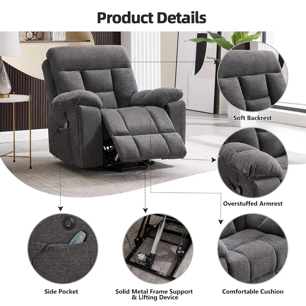 Massage Recliner Chair, Overstuffed Rocker Lazy Boy Chairs with Vibration&Gently Heat,Fabric Ergonomic Manual Nursery, Custom