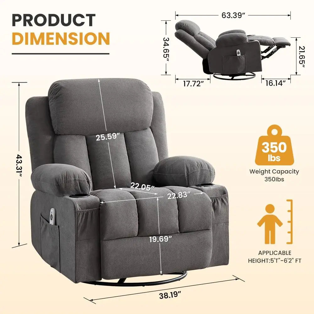 Rocker Recliner Chair with Vibration Massage amp Lumbar Heating, Ergonomic Lounge Chair for Living Room, Rocking Function, Side