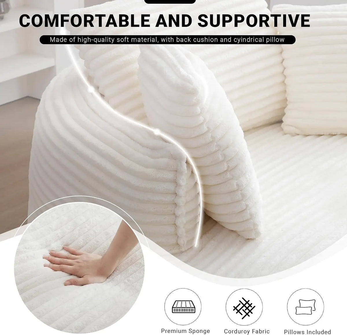 Oversized Round Lounge Chair Indoor, Corduroy Upholstered Deep Seat Cloud Circle Sofa Chair, Fluffy Boneless Sleeper Chair for R