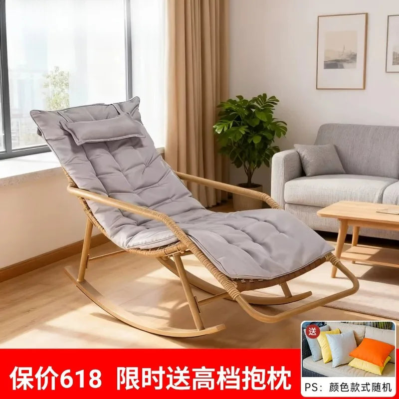 Recliner Living Room Rocking Chair Adult Can Sleep Balcony Indoor Lazy Comfortable Sofa Lunch Break Leisure Chair Rattan