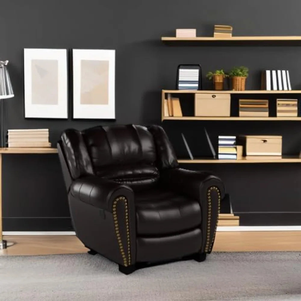 Leather Recliner Chair Classic Traditional Manual Recliner Sofa Single Seat Living Room