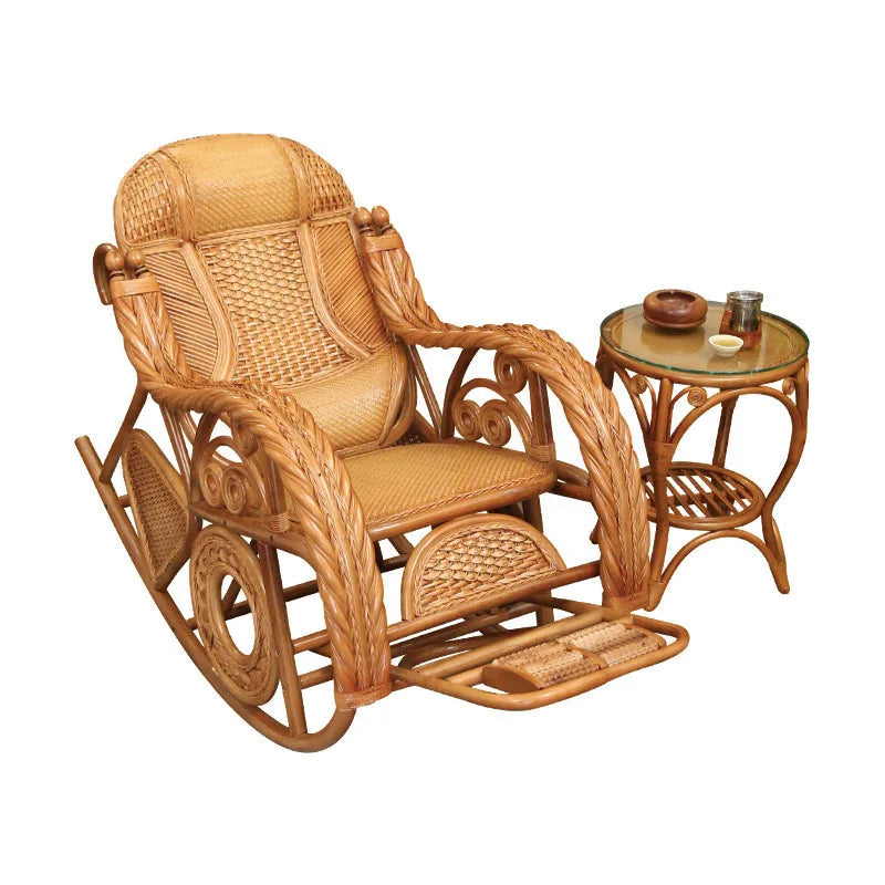 natural real rattan happy elderly solid wood rocking balcony household rattan rocking chair rattan