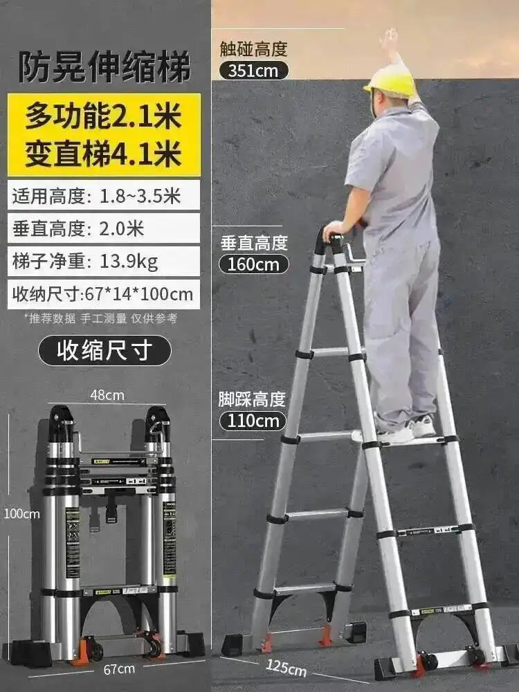 Engineering Multifunctional Aluminum Ladder Step Alloy Stools Home Folding Telescopic Ladder Portable Thick Herringbone Stairs