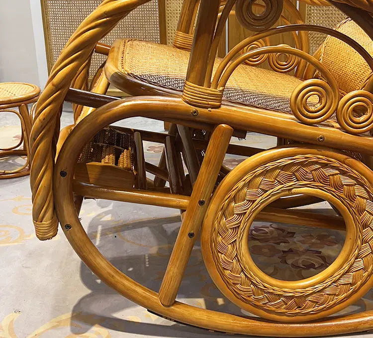 Rattan Chair Casual Rocking Chair Natural Real Rattan Recliner Balcony Rocking Chair Adult