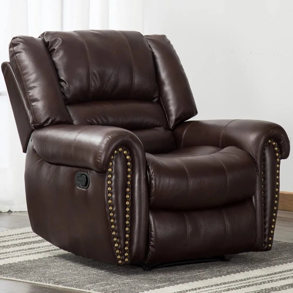 Leather Recliner Chair Classic Traditional Manual Recliner Sofa Single Seat Living Room