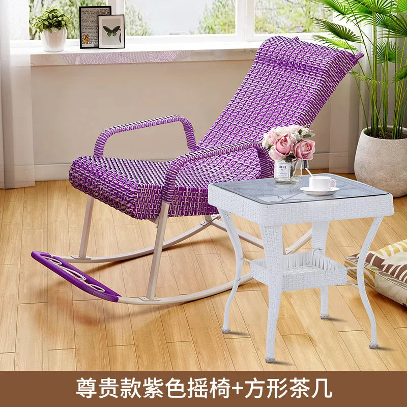 Adult Rattan Rocking Chair Outdoor Balcony Leisure Recliner Indoor Lazy Nap Chair Elderly Home Furniture