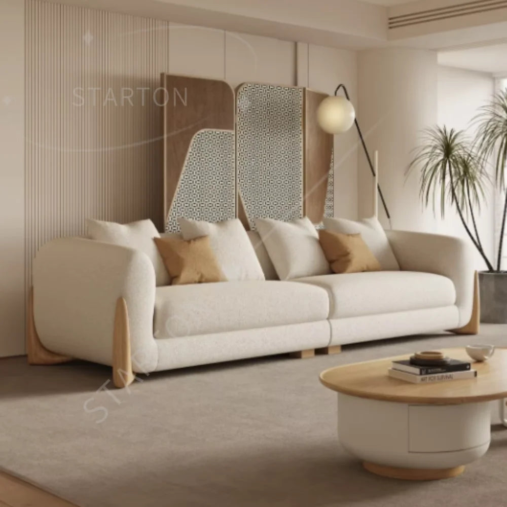 Nordic Teddy Loveseat Luxury Modern Sherpa Boucle Fabric L-Shape Sectional Sofa Set Wooden Legs Home Furniture Apartment Hotel