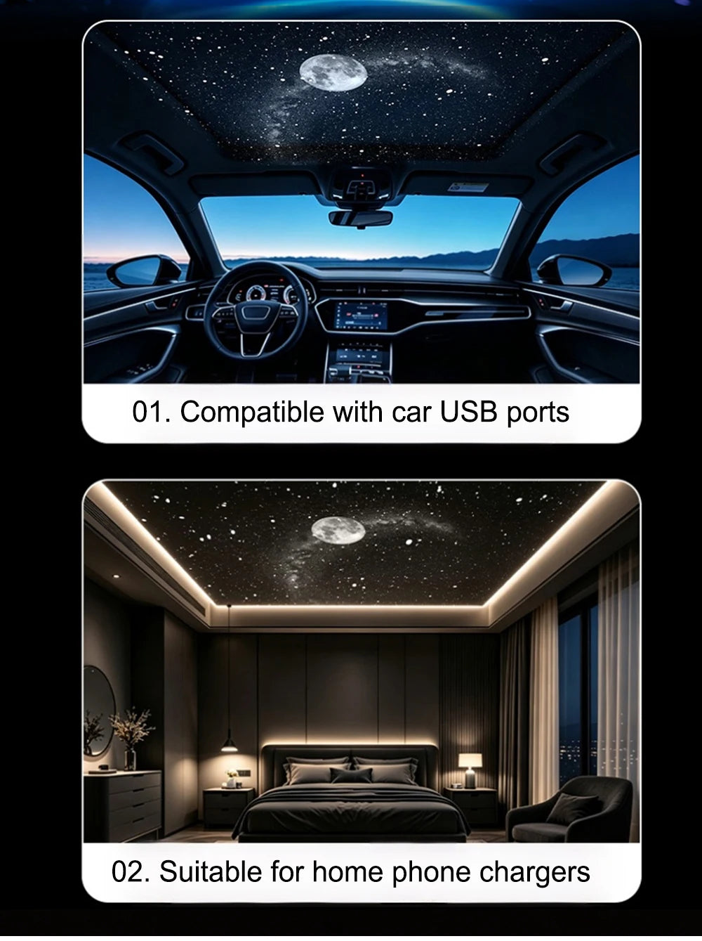 USB Starry Sky Projector Night Light 360° Bendable HD Galaxy Moon Planet Projection Lamp Plug Play Car Bedroom Projector Lamp
