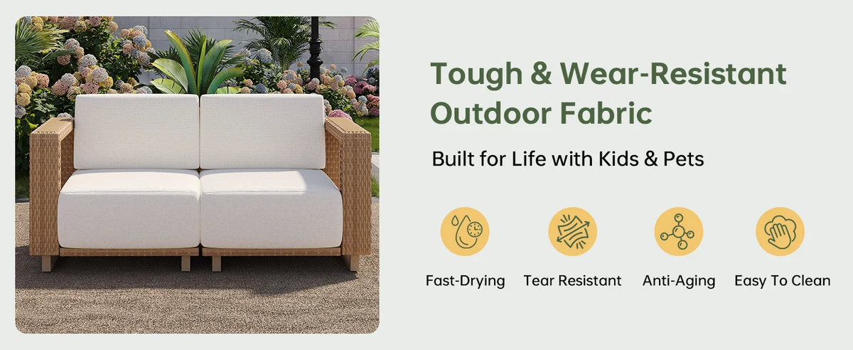 Aoxun Patio Furniture Set, 6 Piece Outdoor Wicker Sofa, Yellow/Beige | All‑Weather Rattan Modular Sofa with 10'' Ultra‑Thick Cus