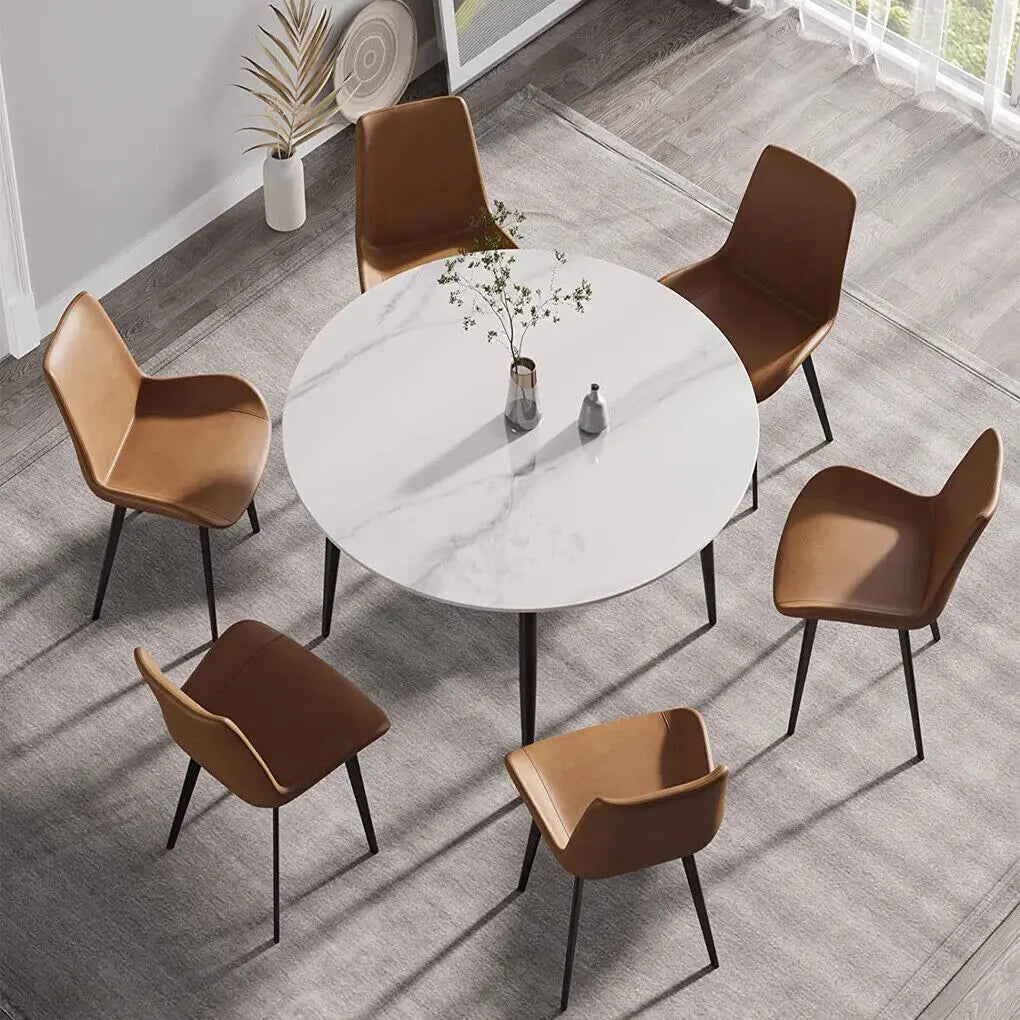LUVODI 32" Round Marble Dining Table for 2-4 People,White & Grey Restaurant Kitchen Cafe Coffee Table Furniture