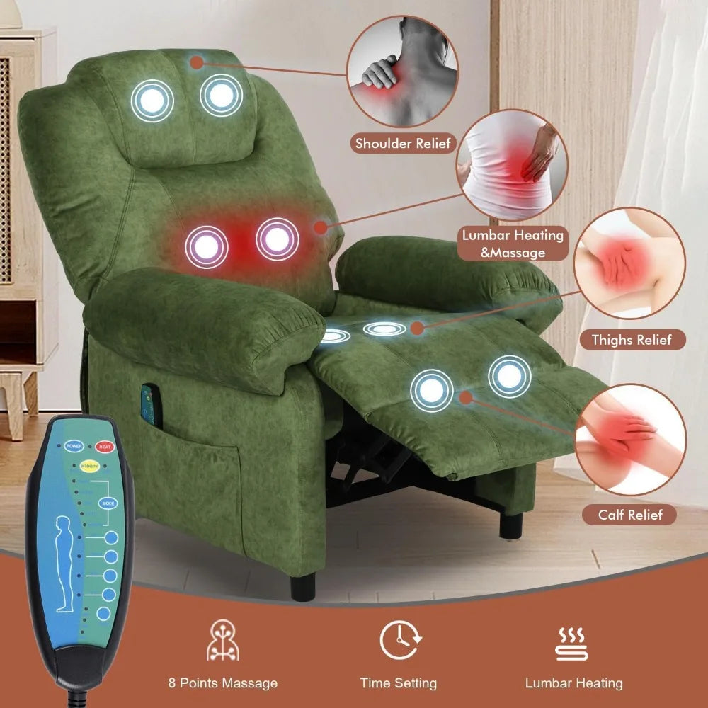 Overstuffed Push Back Recliner Chair for Living Room, Mid Century Fabric Heated Massaging Reclining Chair Small, Customized