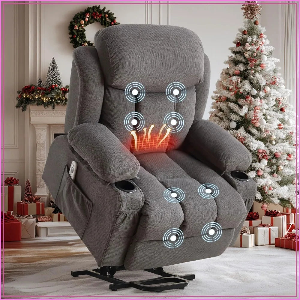 Power Lift Recliner Chair with Massage & Heat for Elderly, Electric Recliner Single Sofa Cup Holders USB