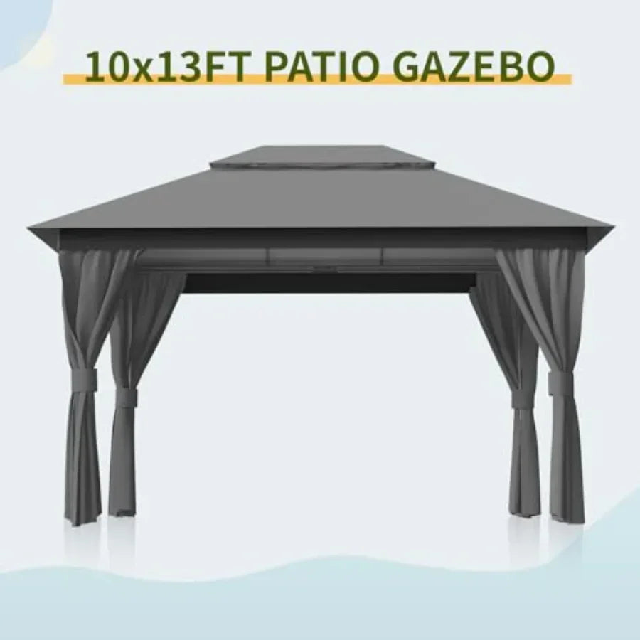 Outdoor Patio Gazebo - Double Roofs Party Tent Gazebos with Mosquito Net and Privacy Sns Heavy Duty Steel for Backyard Garden D