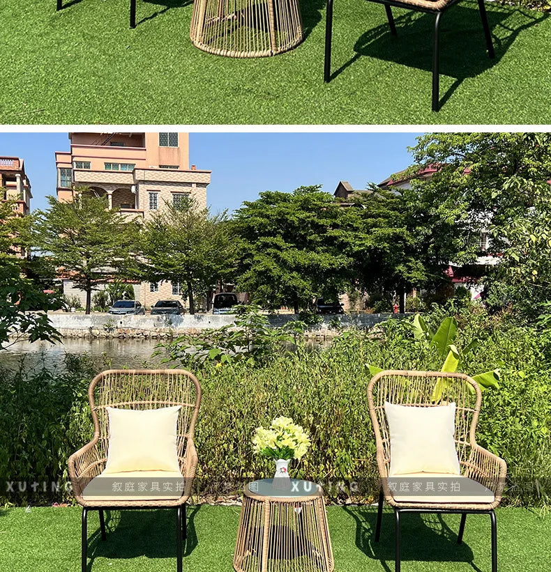 Outdoor garden courtyard rattan weaving chair outdoor living room coffee table rattan art table and chair furniture