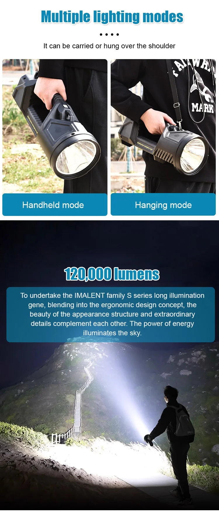 Multi-functional Lighting Flashlight Strong Light Searchlight Solar Rechargeable Flashlight Super Bright Outdoor Long-range Lamp