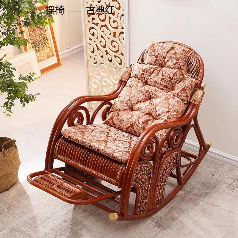 natural true rattan rocking chair recliner sofa single balcony home leisure retro cushion living room
