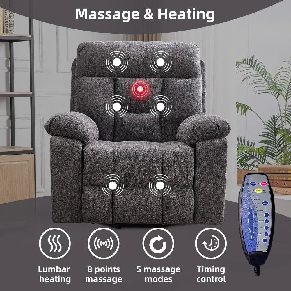 Massage Recliner Chair, Overstuffed Rocker Lazy Boy Chairs with Vibration&Gently Heat,Fabric Ergonomic Manual Nursery, Custom