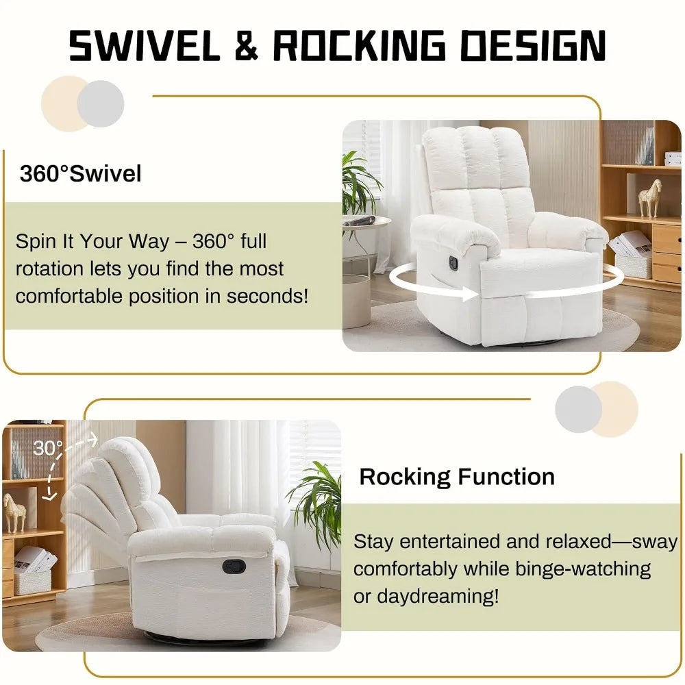 Manual Upholstered Swivel Rocker Recliner,Compact Small Space Reclining Chair For Adults, Custom