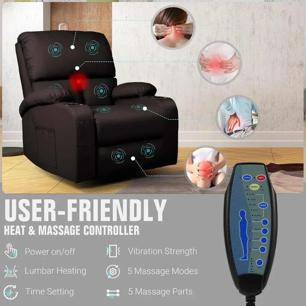 Rocking Recliner Chair, Massage Rocker Recliner Chair with Vibration Massage and Heat, 360° Swivel Recliner Chairs, Living Room,