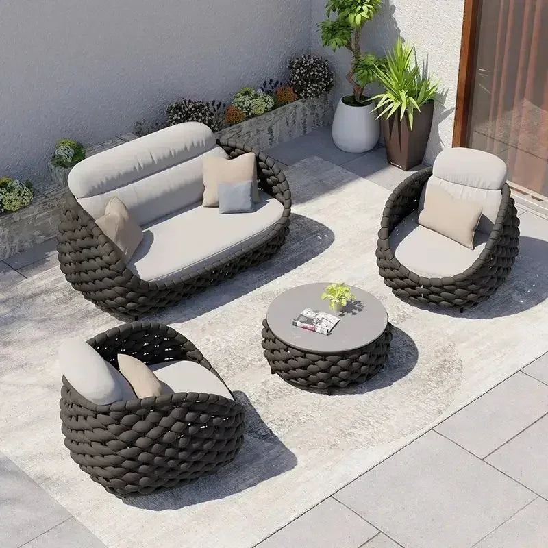 All-Weather Rattan Outdoor Sofa Set Leisure Terrace Furniture For Villa Balcony Living Room Courtyard Combination Double Chair