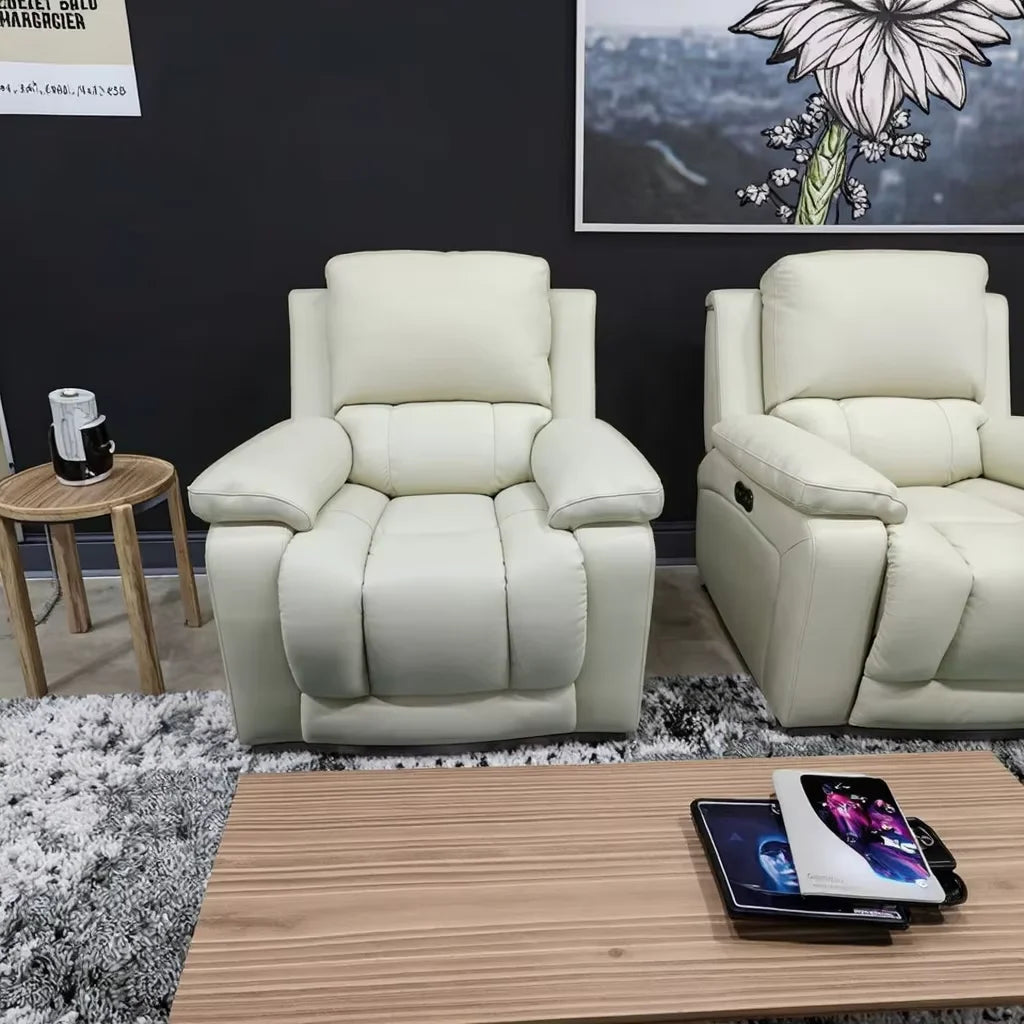 #Modern Luxury Living Room Furniture Genuine Leather Power Recliner Sofa Sets 3 2 1