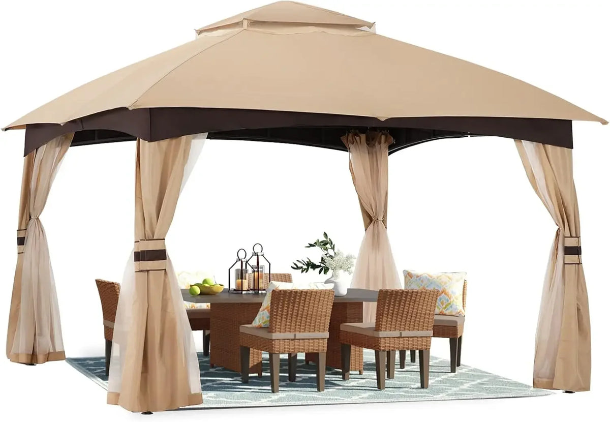 ABCCANOPY 10x10 Outdoor Gazebo with Mosquito Netting, Beige